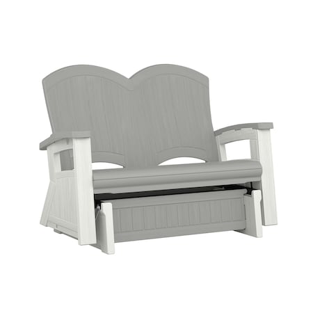 Suncast Elements Adirondack Glider with Storage and Two-Tone Dove Gray and Ice Cube collection BMGL1020